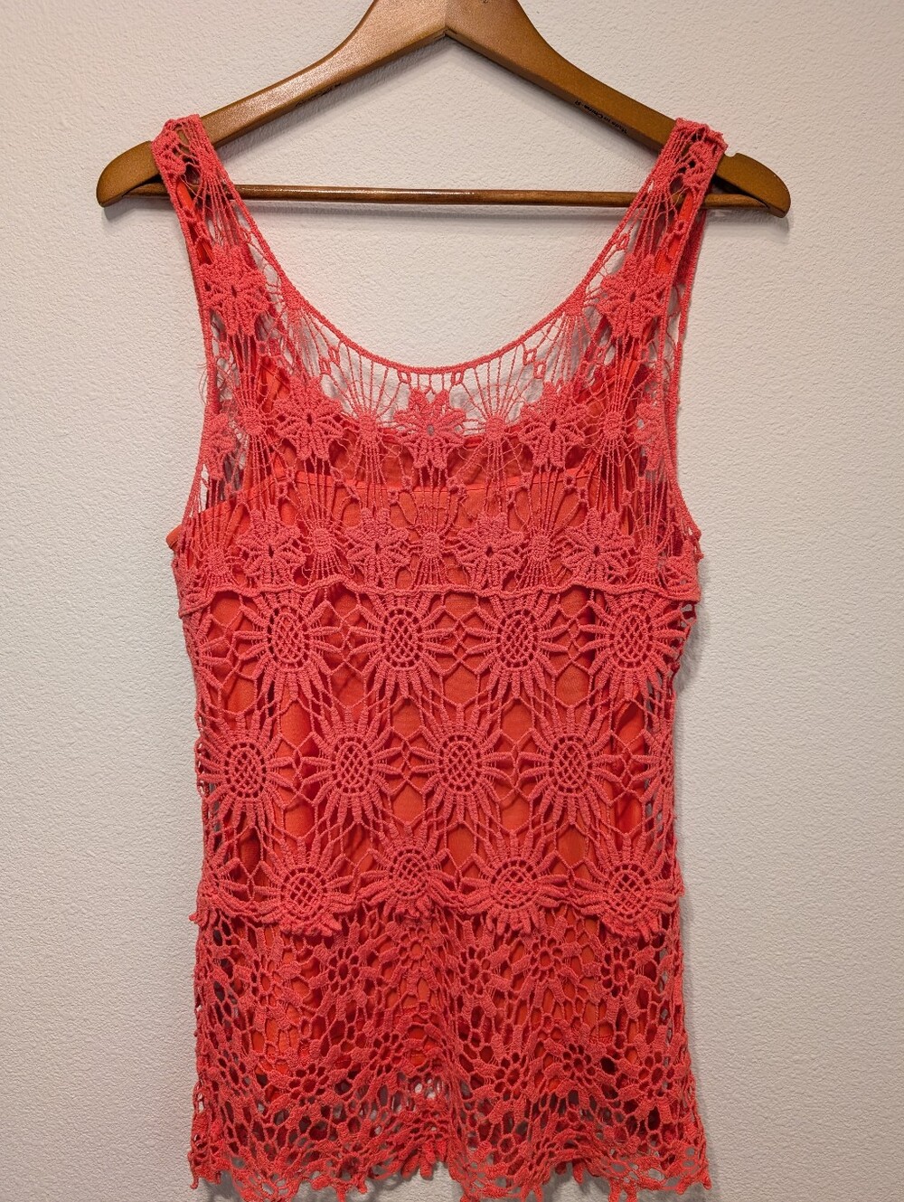 Crochet Floral Tank Top - Coral Pink